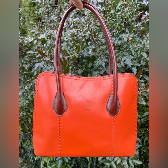 Vera Pelle Orange and Brown Leather Shoulder Bag - Picture 1 of 9